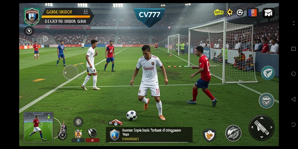 Screenshot CV777 menunjukkan aksi sepak bola yang mendebarkan di lapangan.