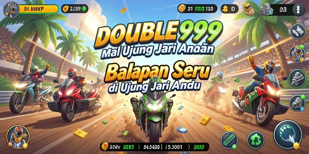 Screenshot utama DOUBLE999 menampilkan mobil balap di tengah aksi yang mendebarkan.