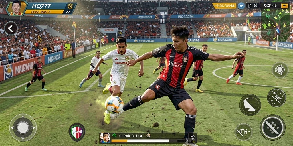 Tampilan gameplay HQ777 yang menarik dengan aksi sepak bola yang mendebarkan.
