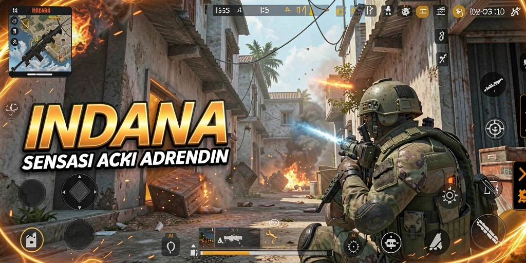 Tangkapan layar yang menunjukkan aksi seru dalam gameplay FPS INDAAA.