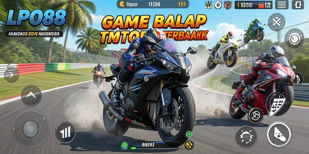 Tampilan layar dari gameplay balap motor yang intens di LPO88.