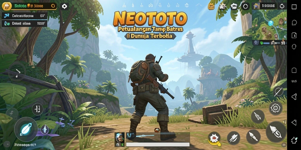 Tangkapan layar gameplay NEOTOTO yang menampilkan eksplorasi dunia terbuka.