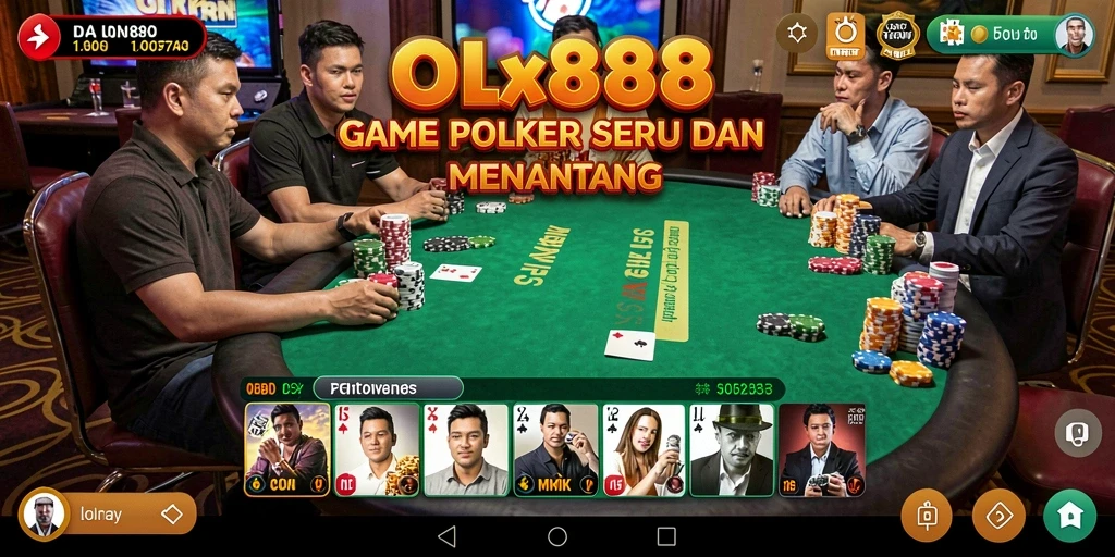 Screenshot utama OLX888 menampilkan momen seru permainan Poker.