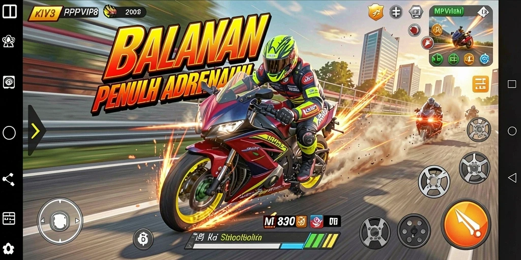 Tampilan gameplay seru dengan balapan motor yang mendebarkan.
