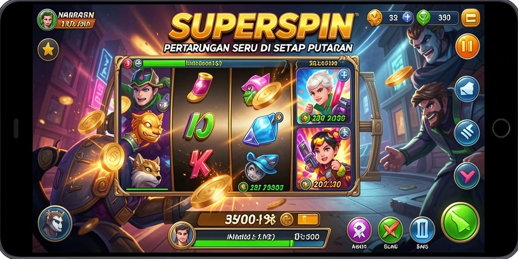 Screenshot SUPERSPIN menampilkan aksi pertarungan yang mendebarkan dan grafis tajam.