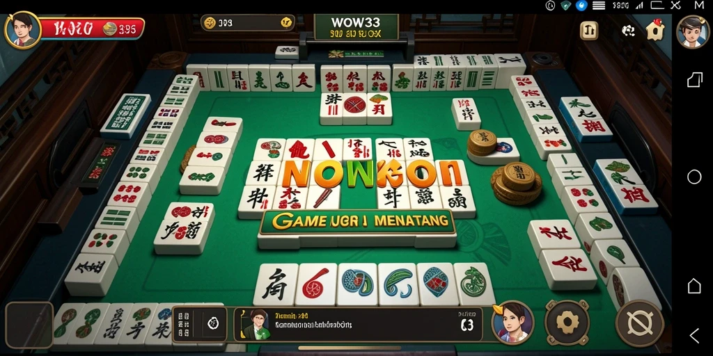 Screenshot gameplay WOW33 menampilkan ubin Mahjong yang berwarna-warni.